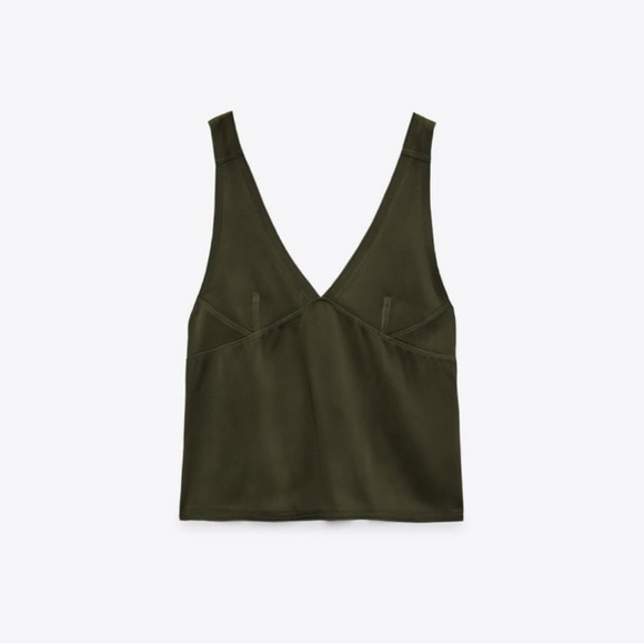 NWOT ZARA SATIN CAMISOLE TOP V NECK OLIVE GREEN XS - Picture 3 of 8